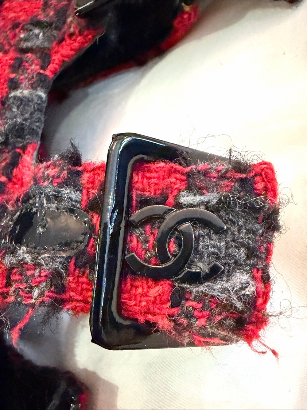 CHANEL Fall07 Karl L. Tweed Cap Toe Buckle Boots, Red/Grey/Blk Plaid, CCs,37,EUC - Picture 12 of 15